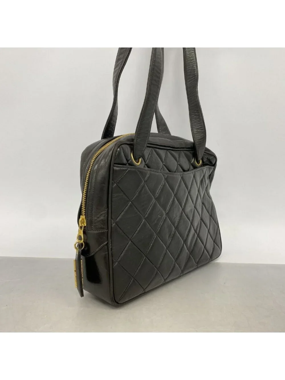 Chanel Shoulder Bag Quilted Lambskin Black Gold